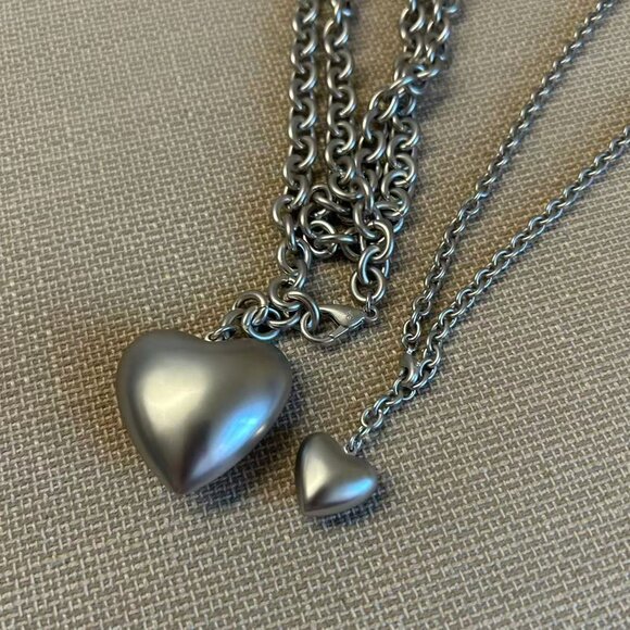 Set of 2 Roxanne Assoulin The Puffy Heart & Mini Heart Necklace in Silver - Picture 4 of 5